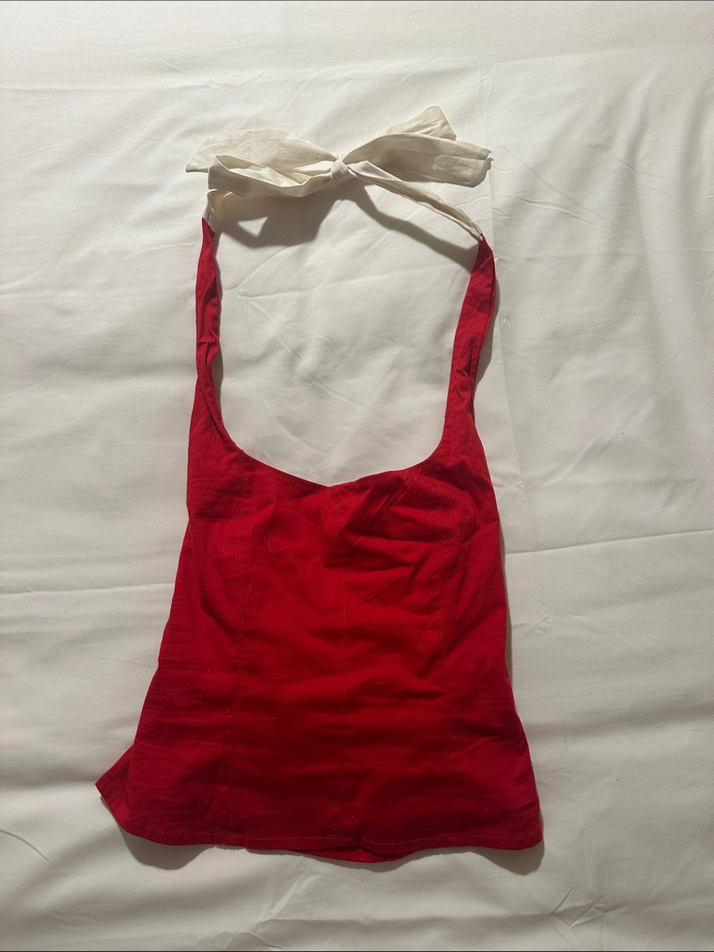 Free People Women’s Red Halter Top with Cream Tie Neck